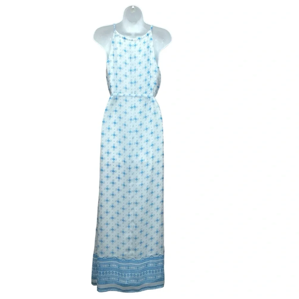 NWT Old Navy Geometric Print White Blue Long Maxi Dress - Women’s XS - Picture 9 of 12